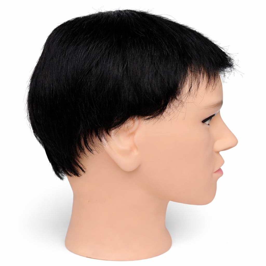 S.A.V.I Black Short Pixie Cut Wig for Women & Men, 100% Human Hair Full Head Wig, Natural Straight Layered Boy Cut Style, Lightweight with Realistic Scalp Effect