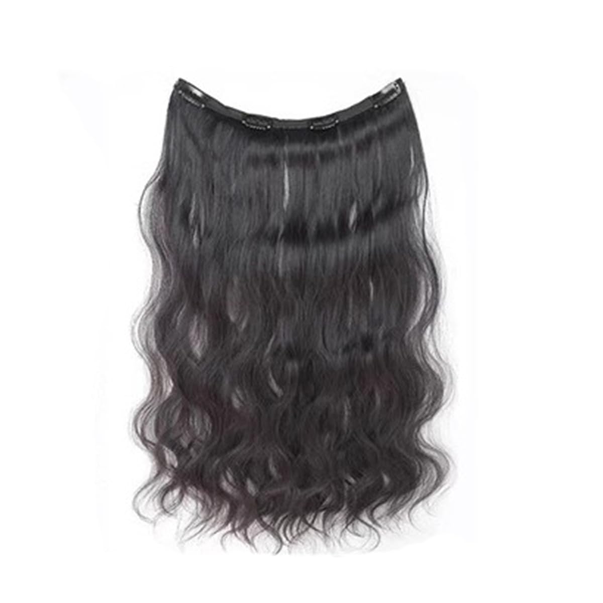 S.A.V.I Natural Black Wavy Clip-In Hair Extension for Women, 60 cm Long & 27 cm Wide, Synthetic Fiber Hairpiece with Strong Snap Clips, Voluminous Curly Long Hair Attachment for Instant Length & Volume