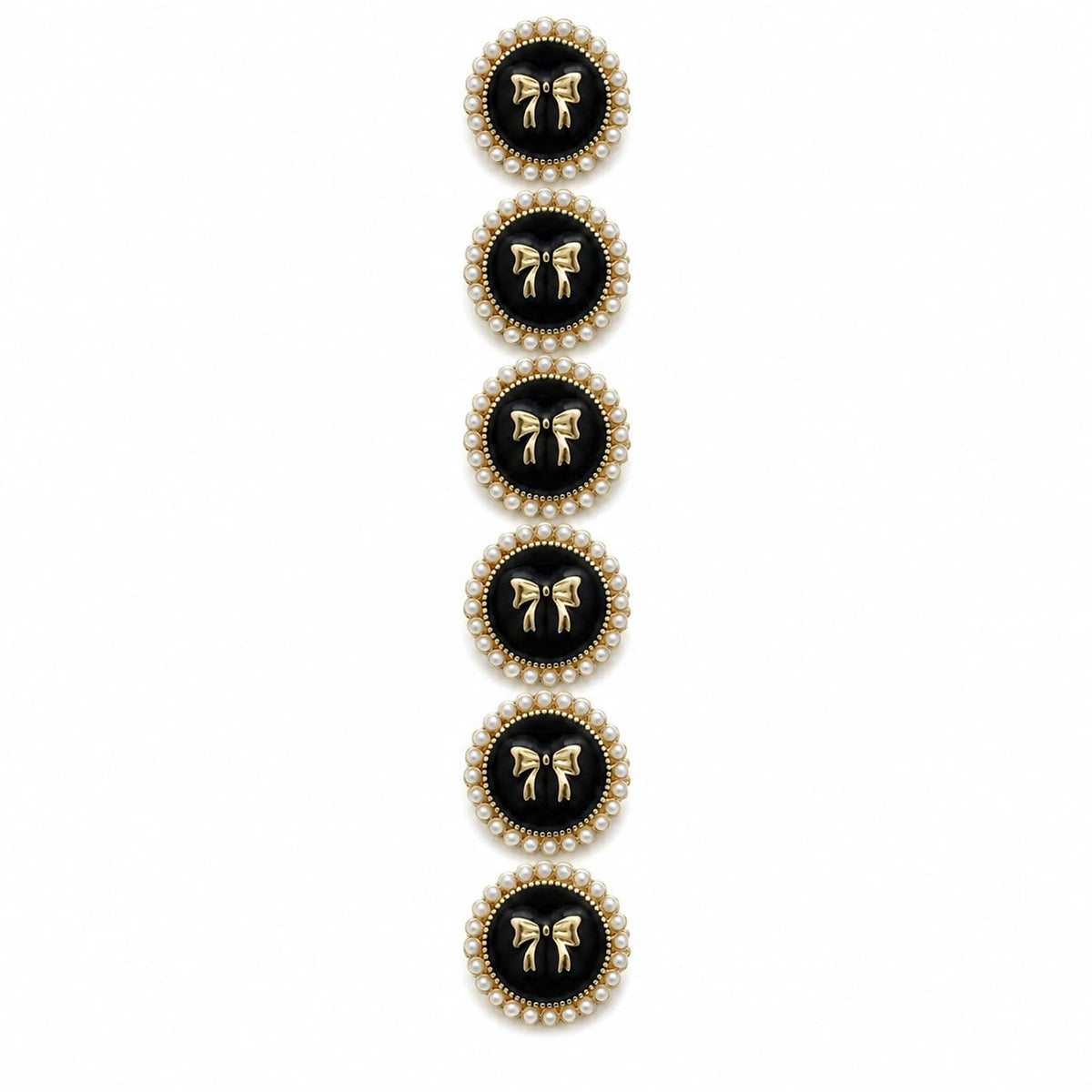 S.A.V.I Decorative Pearl Bow Shank Buttons 15mm Black & Gold | Set of 6, For Blazers & Dresses, DIY Tailoring & Crafts, Women's Fashion, For Jackets & Cardigans