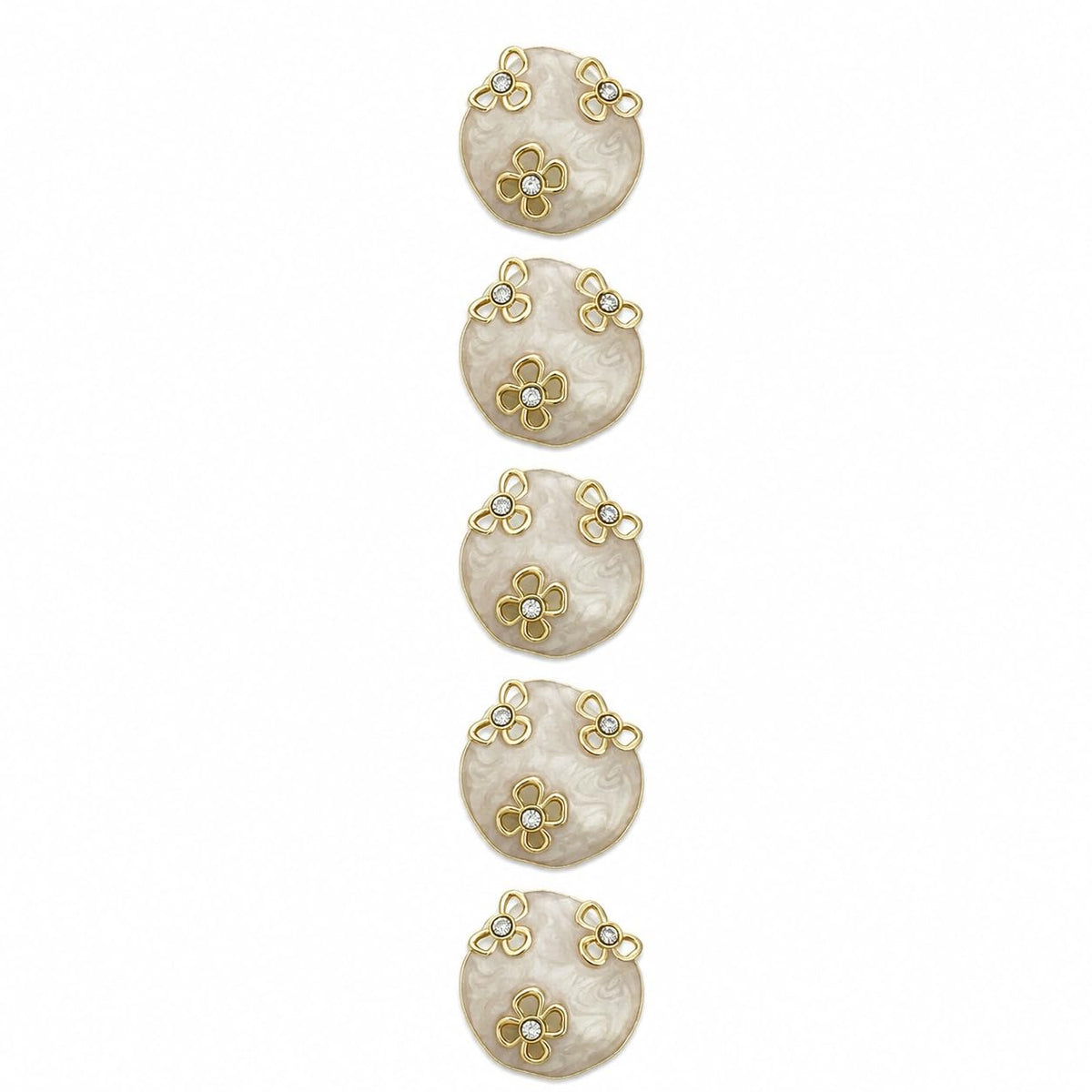 S.A.V.I Pearl Buttons for Kurti & Blouse, Ivory Gold Floral Crystal, 17.5mm | Set of 5, Shank Design, Ethnic Wear, DIY Crafts, Sewing Embellishments