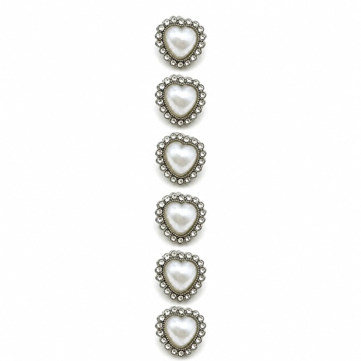 S.A.V.I Pearl Heart Rhinestone Shank Buttons Silver Tone 12mm | Set of 6, DIY Garment Crafts, For Blouses & Shirts, Decorative Fasteners