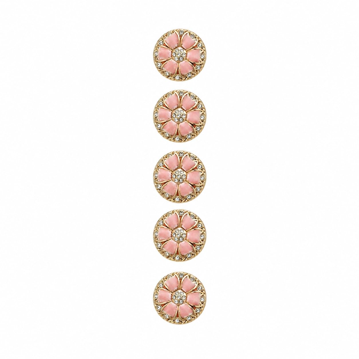 S.A.V.I Rhinestone Floral Shank Buttons Pink Gold Tone 17.5mm | Set of 5, DIY Sewing Crafts, For Blouse & Kurti, Embellishments