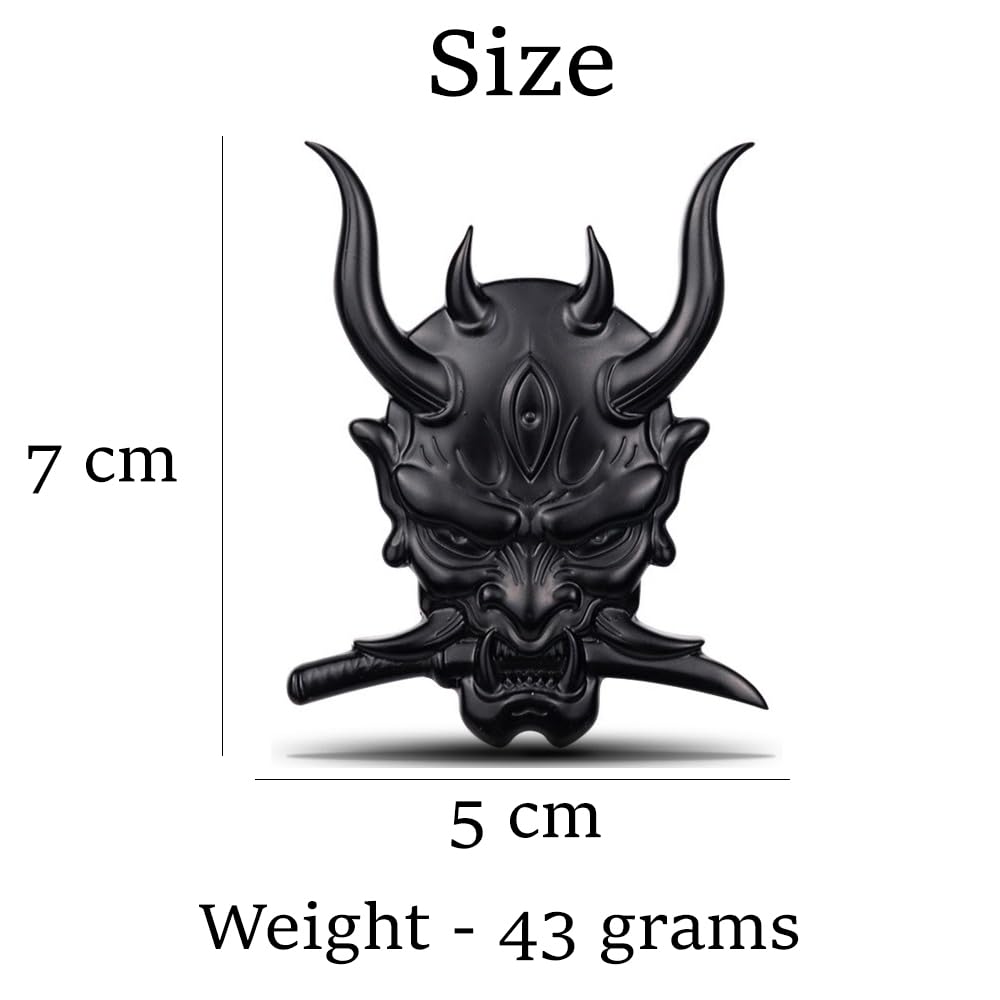 SAVIAURA 3D Samurai Skull Emblem: Japanese Warrior Logo Sticker – Metal Exterior Car Accessory, Black