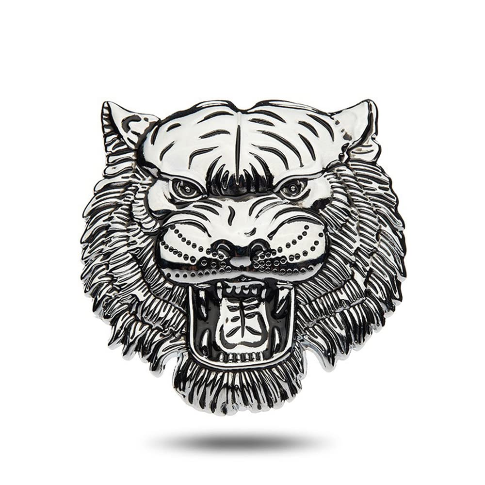 SAVIAURA 3D Tiger Head Car Sticker - Three-Dimensional Metal Body Window Decal for Cars - Bold and Eye-Catching Totem Design (Shinny Silver)