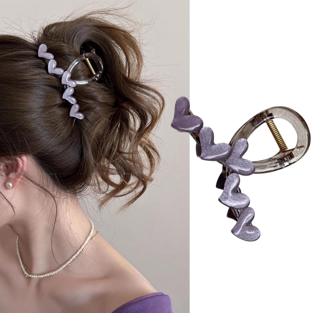 S.A.V.I 1Pc Stylish Purple Heart Design Hair Clip for Women Girls | Trendy Durable Hair Accessory | Lightweight for All Hairstyles | Ideal for Casual Party Wear