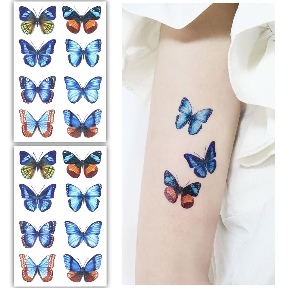 S.A.V.I 2 Sheets - Vibrant Butterfly Temporary Tattoos for Kids Adults, Long-lasting Waterproof, Easy to Apply - 12x7.5 cm Each - Perfect for Parties, Festivals, Gifts