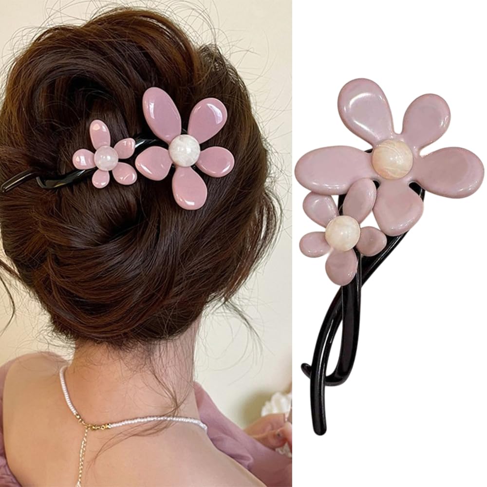 S.A.V.I Trendy Pink Flower Hair Clip for Women Girls | Stylish Floral Hair Accessory | Black Pink Barrette for Daily Special Occasions | Durable, Lightweight Elegant Hair Clutch Clip