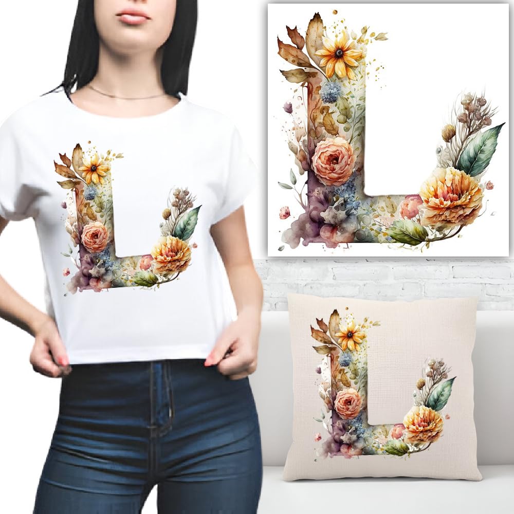 S.A.V.I 1PC Floral Alphabet Iron-On Patch – Washable Heat Transfer Sticker for DIY T-Shirts, Jeans, Pillows, Backpacks, Hats – Easy Applique with Beautiful Flower Design – Clothing Accessories Patch (L)
