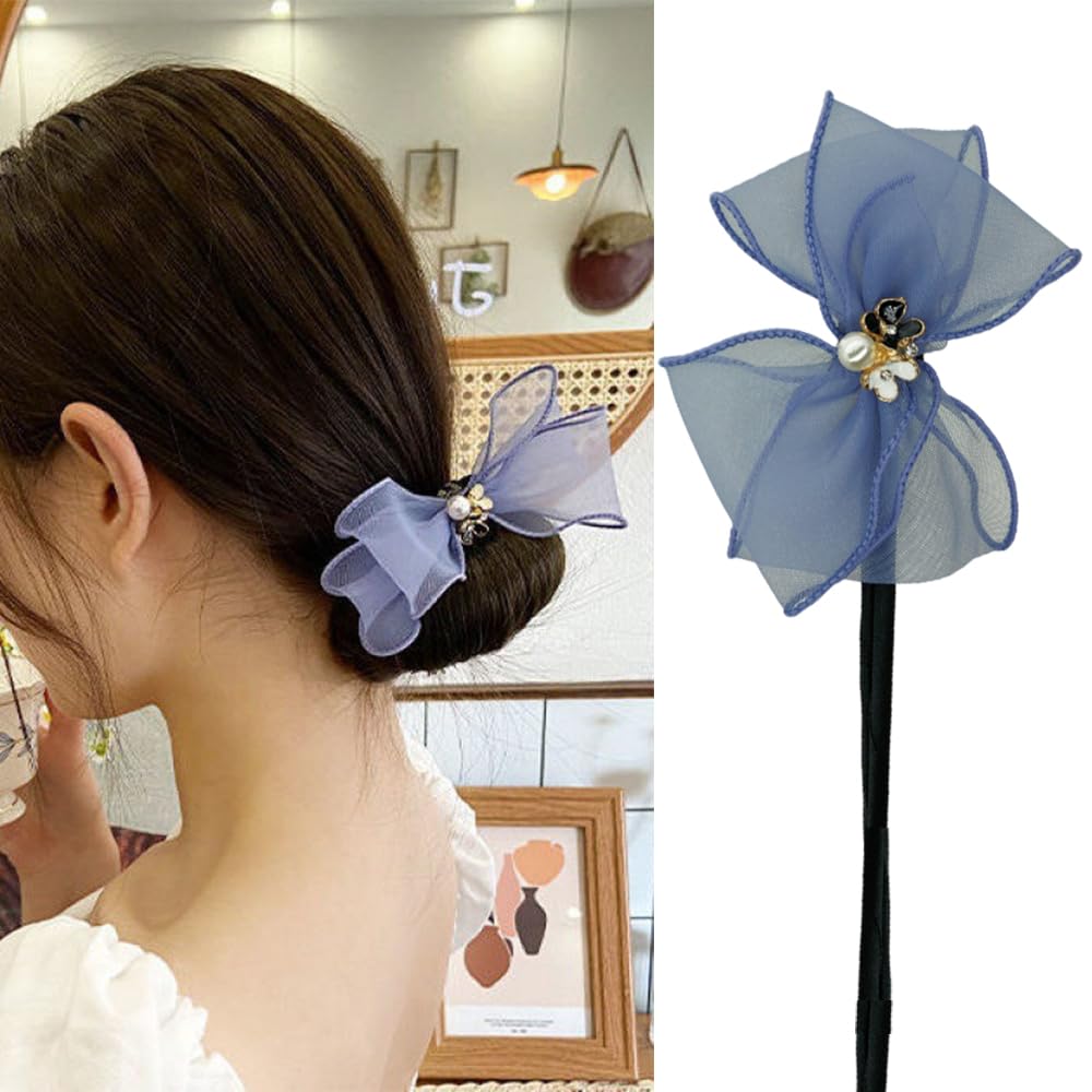S.A.V.I Elegant Purple Lace Bow Hair Clip for Women Girls – Stylish Floral Design with Pearl Embellishment – Hair Accessory for Casual Party, Lightweight (1 Pc)