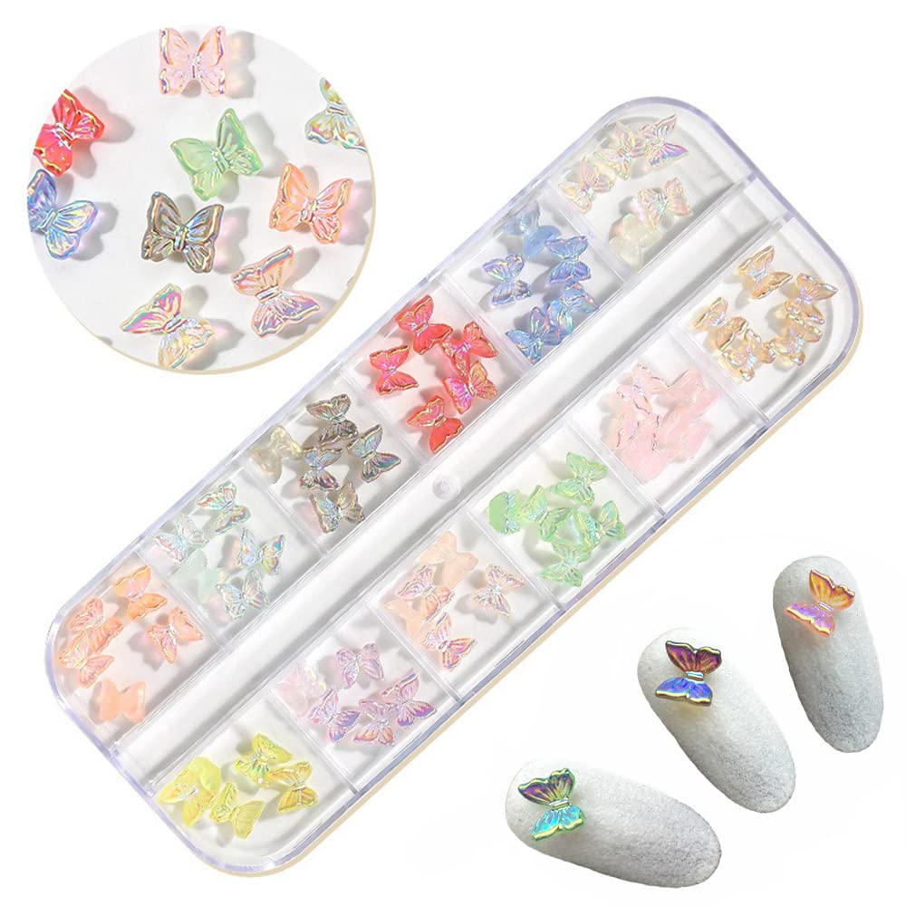 S.A.V.I Nail Art Palette 3D Big Butterfly Decorations, 12 Colors Aurora Holographic, Resin DIY Nail Art