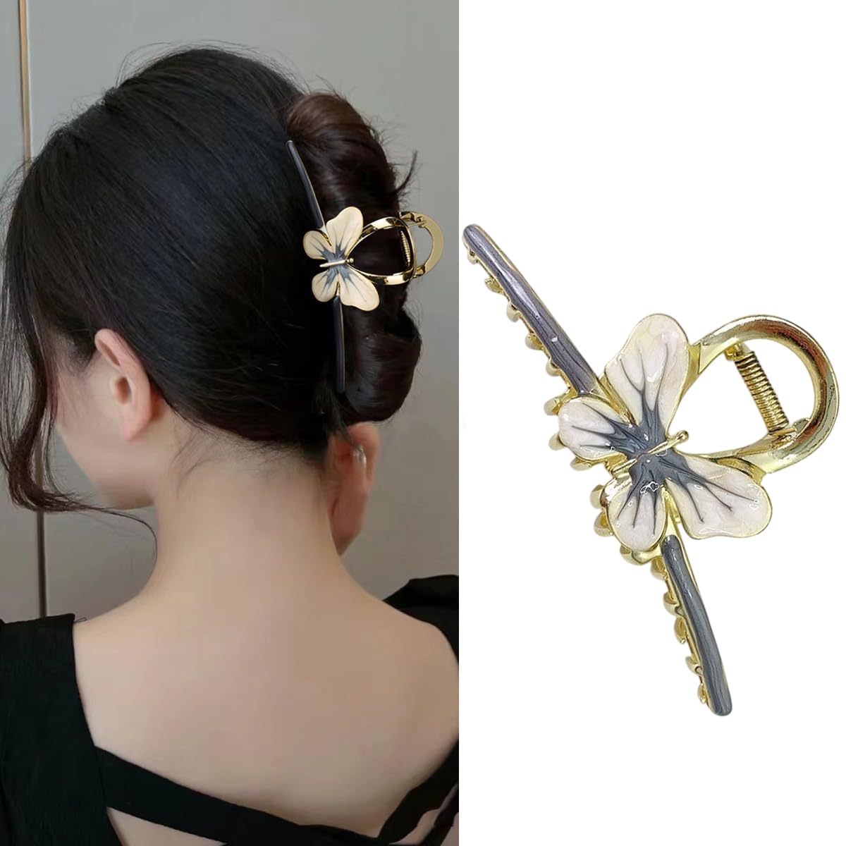 S.A.V.I Elegant Blue Enamel Butterfly Hair Clutch Clip | Metal Hair Accessory for Women Girls | Stylish Durable Design | Weddings Parties | 11.5 x 5 cm