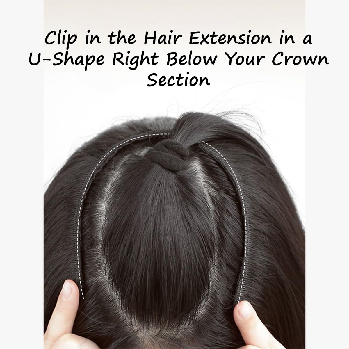 S.A.V.I U-Shape Clip-In Hair Extension for Women, Natural Black & Blonde Brown Dual Tone, 50cm Long Wavy Synthetic Hair Topper, Volumizer, Length Enhancer with Secure Clips