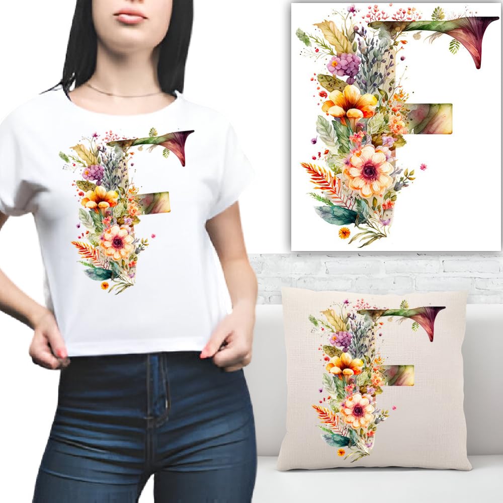 S.A.V.I 1PC Floral Alphabet Iron-On Patch – Washable Heat Transfer Sticker for DIY T-Shirts, Jeans, Pillows, Backpacks, Hats – Easy Applique with Beautiful Flower Design – Clothing Accessories Patch (F)