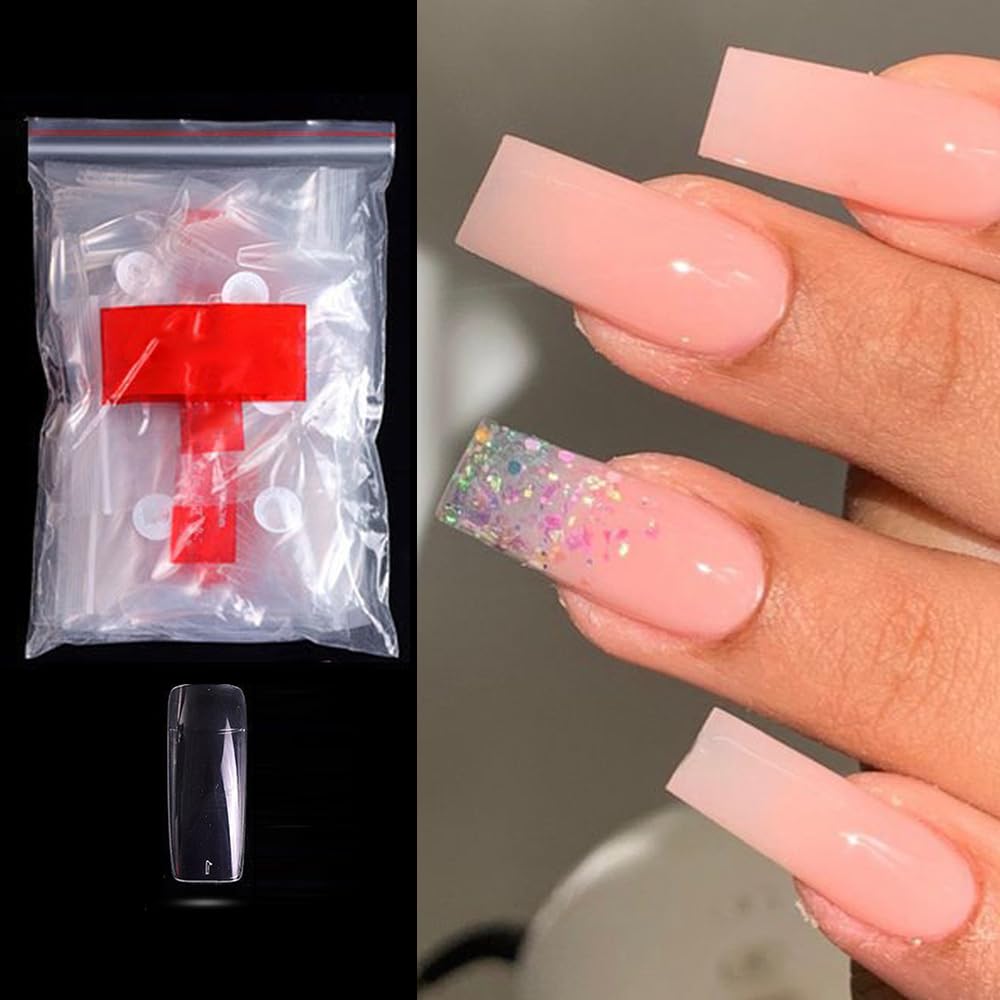 S.A.V.I 500 PCs Full Cover Transparent Long Square Shape False Nails - 10 Sizes | Durable Reusable DIY Nail Art Tips | Easy-to-Apply Acrylic Extension Set | Salon Quality Finish for Manicure