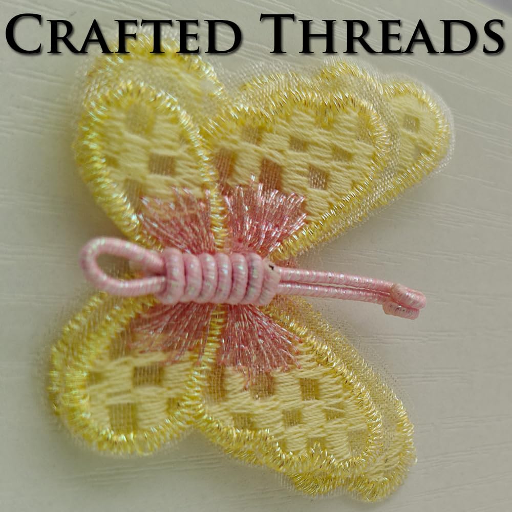 S.A.V.I 3 Pcs Butterfly Embroidered Sew-On Applique Patch, Yellow & Pink Fabric Motif, 2 x 1.7 Inch Handmade Thread Work for Dress, Blouse, Kids Wear, Craft & DIY Decoration (Yellow)