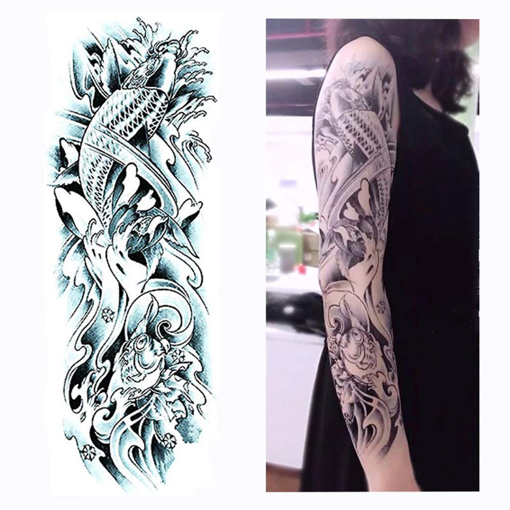 S.A.V.I Full Arm Hand Temporary Tattoo Lucky Fish Sticker Size 48x17cm