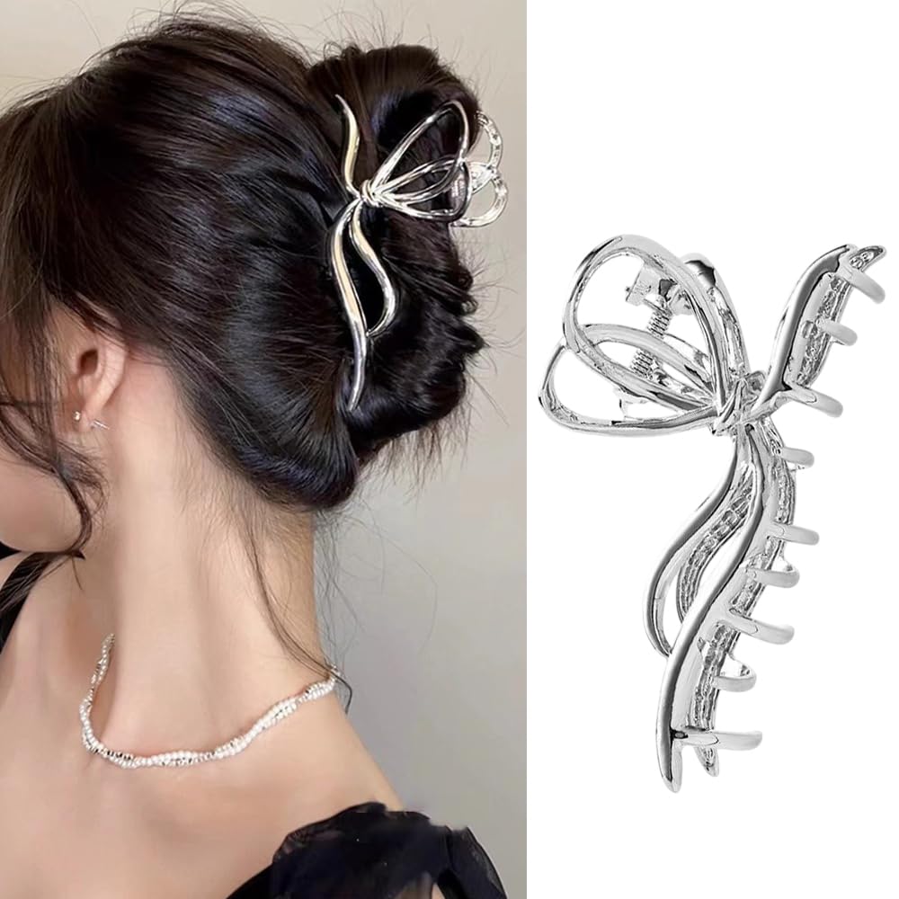 S.A.V.I Elegant Silver Metal Butterfly Hair Clutch - Stylish Hair Accessory for Women Girls | Durable Design | Trendy Versatile Hair Styling Clip