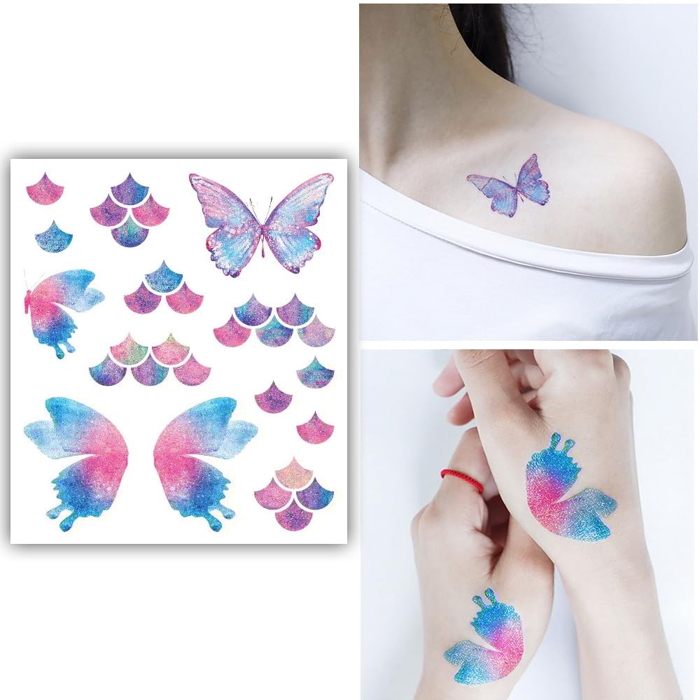 S.A.V.I Glitter Butterfly Temporary Tattoo - Waterproof for Eye, Face Body - Women Girls Makeup Decor