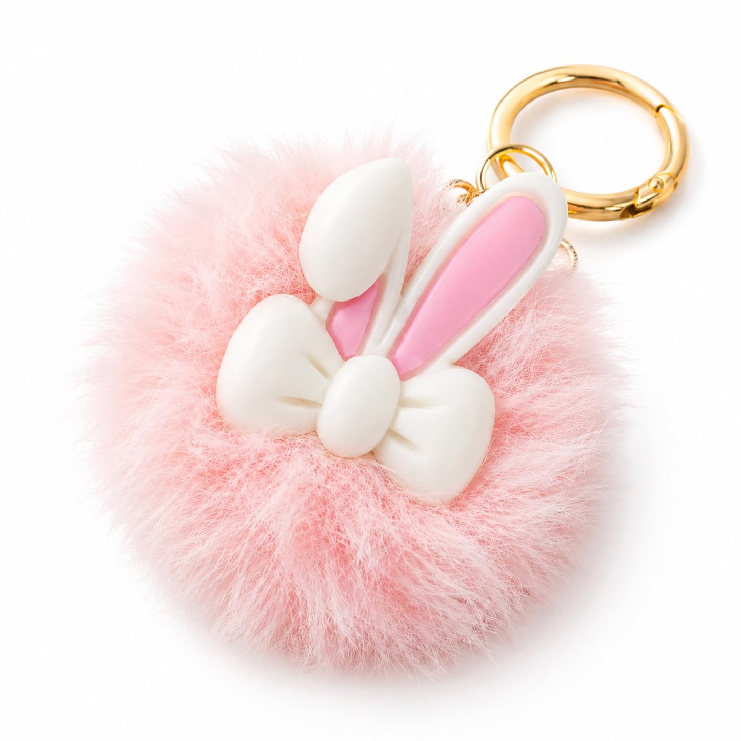 S.A.V.I Bunny Pom Pom Keychain 13 x 5 cm for Women & Girls, Fur Bag Charm, Soft Faux Fur, Pearl Accent, Gold-Tone Clasp, Pink, Kawaii Gift for Purse, Backpack & Car Keys, Lightweight Accessory