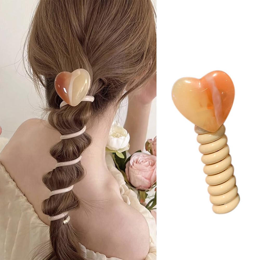S.A.V.I Heart-Shaped Telephone Wire Hair Band | 7CM Spiral Hair Accessory for Women Girls | Durable Elastic Hair Tie for Braid Ponytail | Stylish, Trendy Comfortable - 1 Pc