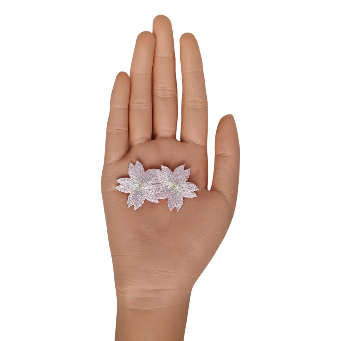S.A.V.I Baby Pink Floral Embroidered Iron-On Appliqué Patch, Double Cherry Blossom Design, Soft Thread Work for Dresses, Blouses, Lehengas & DIY Crafts, 5.3 x 3.3 cm (Baby Pink)