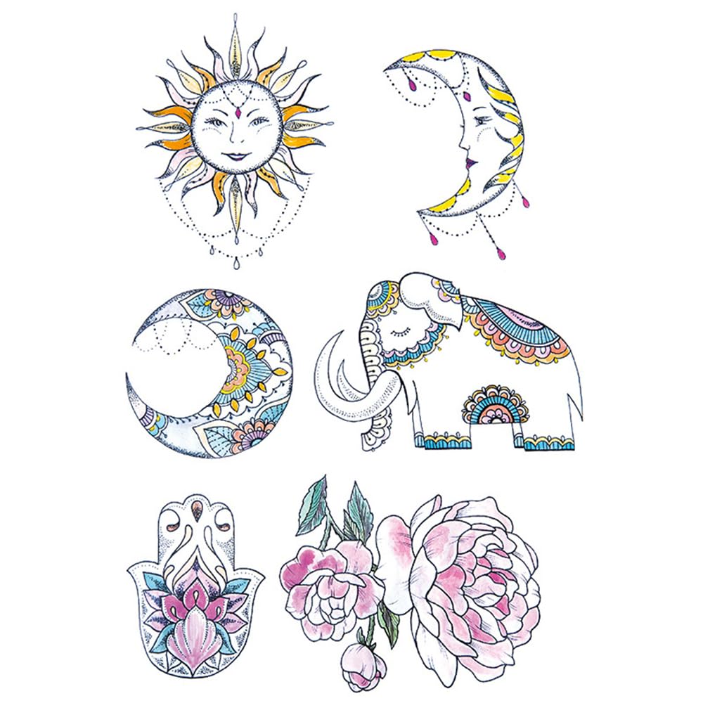 S.A.V.I Sun Moon Evil Eye Temporary Tattoo - 21x15cm - Vibrant, Lucky Protection for Men Women