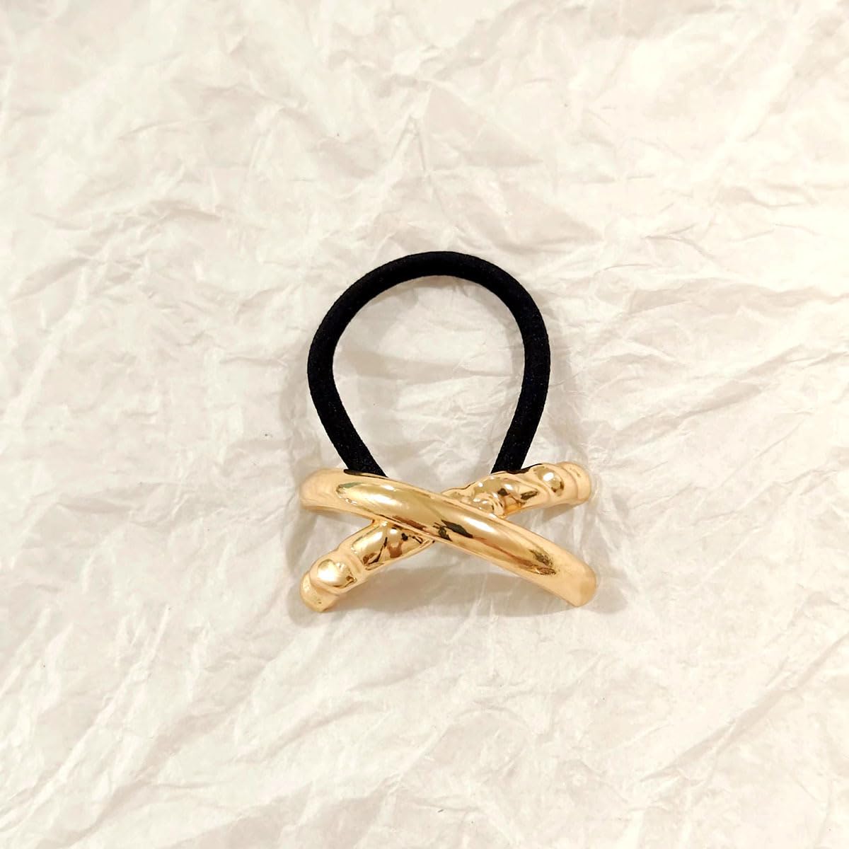 S.A.V.I 3pcs Gold Alloy Metal Hair Ties for Women – Elastic Ponytail Holders | Stylish Durable Hair Accessories with Abstract Geometric Design for Daily & Party