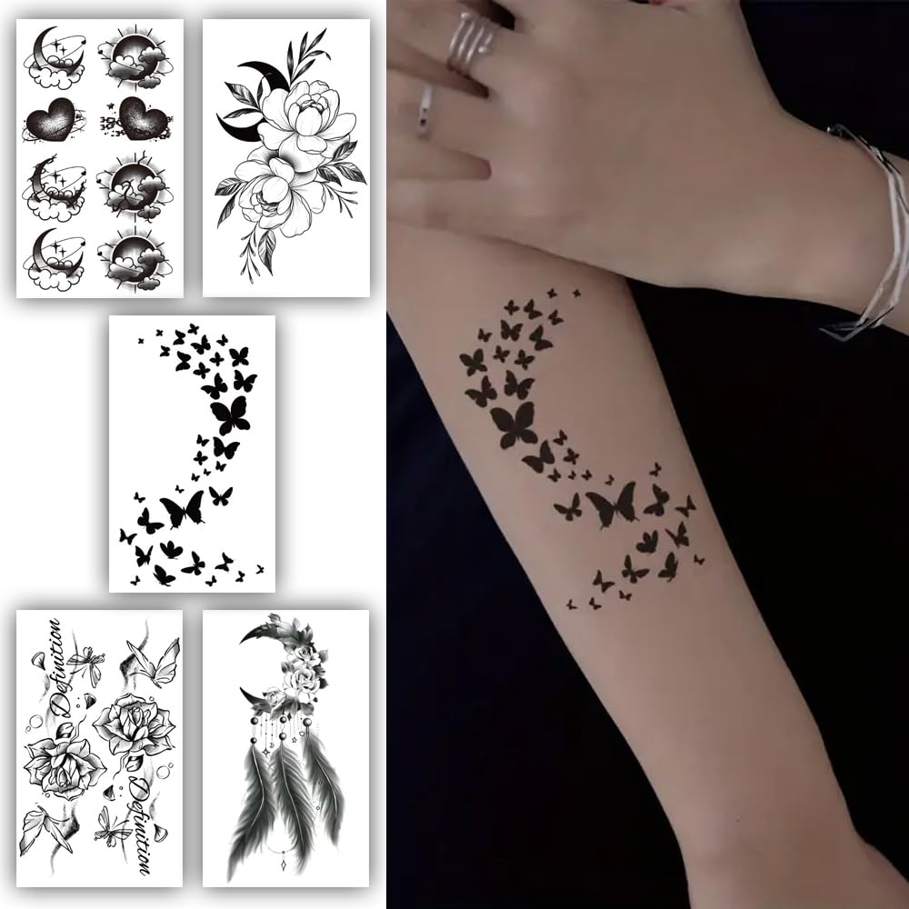 S.A.V.I 5 Sheets Waterproof Temporary Tattoo Stickers for Women Men - 10.5x6cm