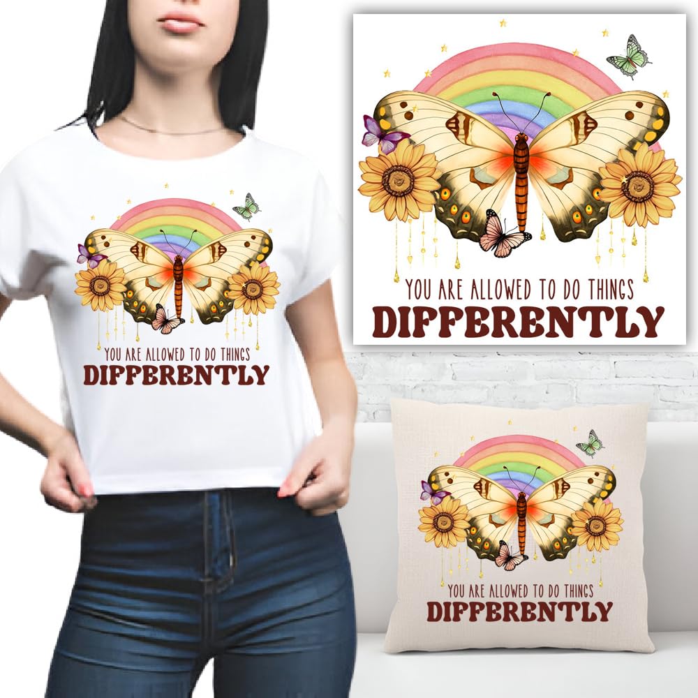 S.A.V.I Colorful Rainbow Butterfly Iron-On Heat Transfer Patch | DIY Washable Applique for T-Shirts, Hoodies, Jeans, Backpacks Pillows | 7.5x8.5 Inch Fabric Sticker | Craft Design