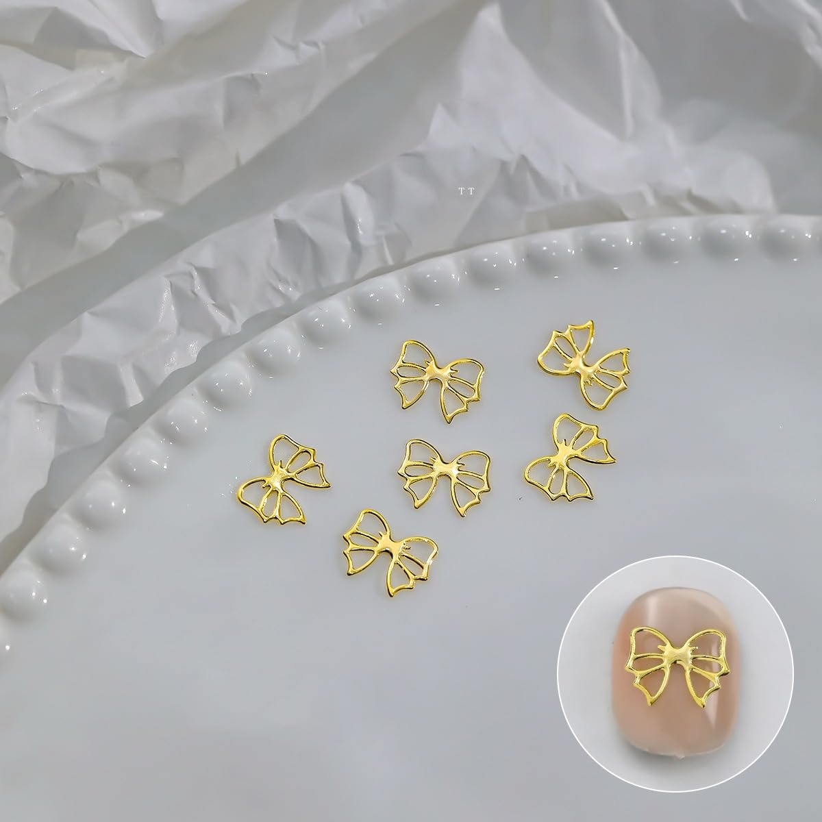 S.A.V.I Gold Alloy Bow Nail Art Decorations – 3D Metal Nail Charms (Box 30 g) 12 Stylish Designs for DIY Nail Extensions & Manicure – Nail Accessories for Women & Girls
