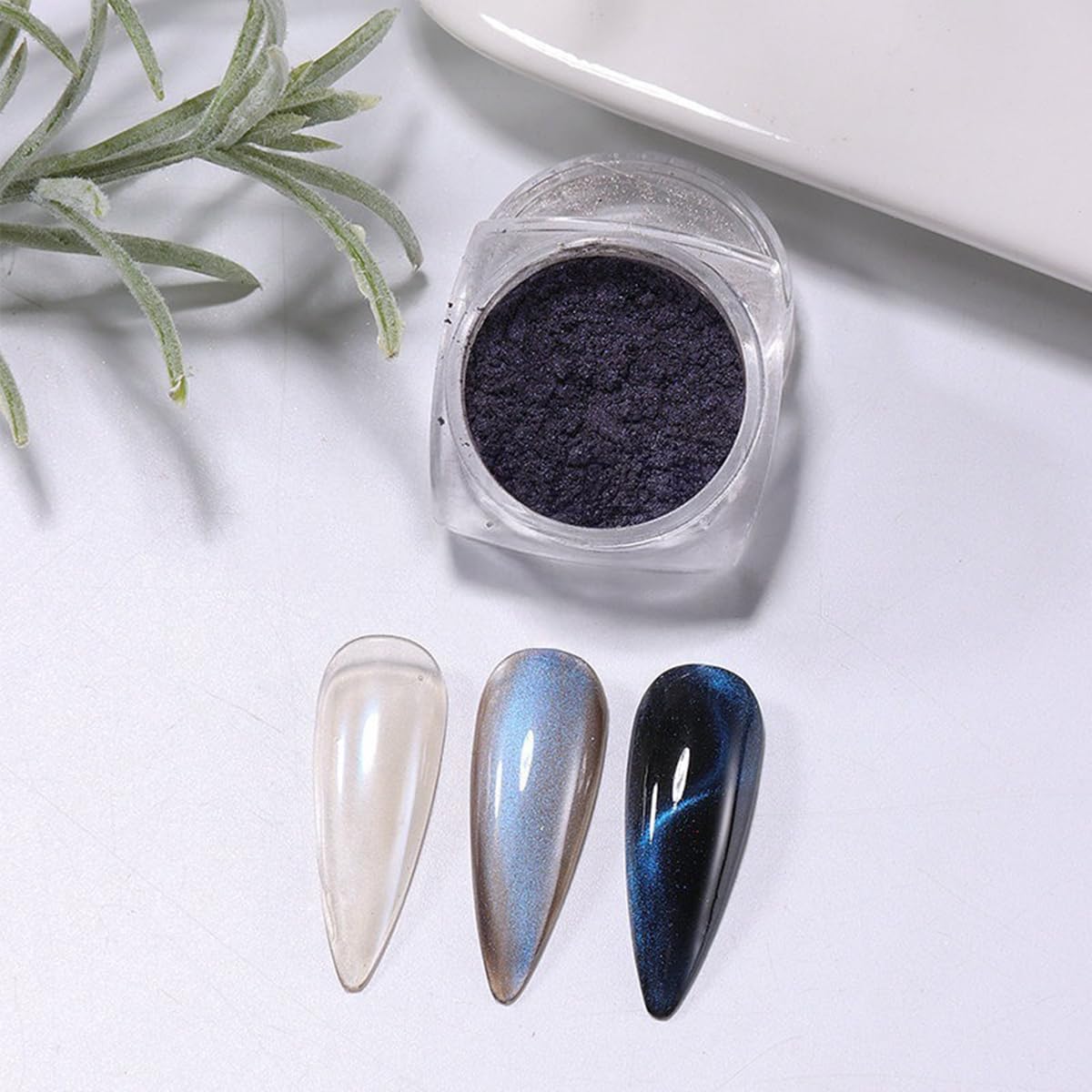 S.A.V.I Cat Eye Magnetic Nail Glitter Powder Silver & Blue 5g x2 | 2 Jars, DIY Nail Art Pigment, Shimmer Finish, Gel Polish Use, Mix 1:1 Ratio