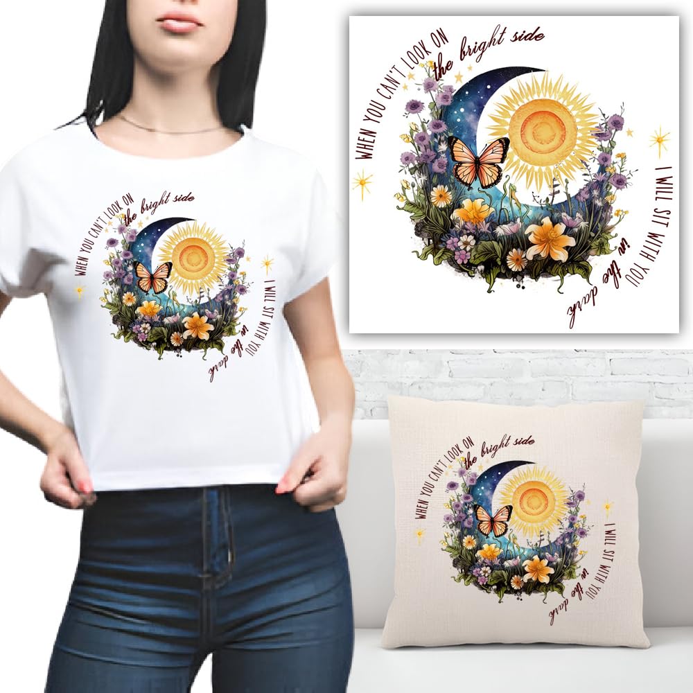 S.A.V.I DIY Iron-On Applique Patch | Washable Heat Transfer Sticker for T-Shirts, Hoodies, Bags | Sun Moon Floral Design | Vibrant Colors | Premium 8.5x7 Inch Heat Press Decal | 1PC
