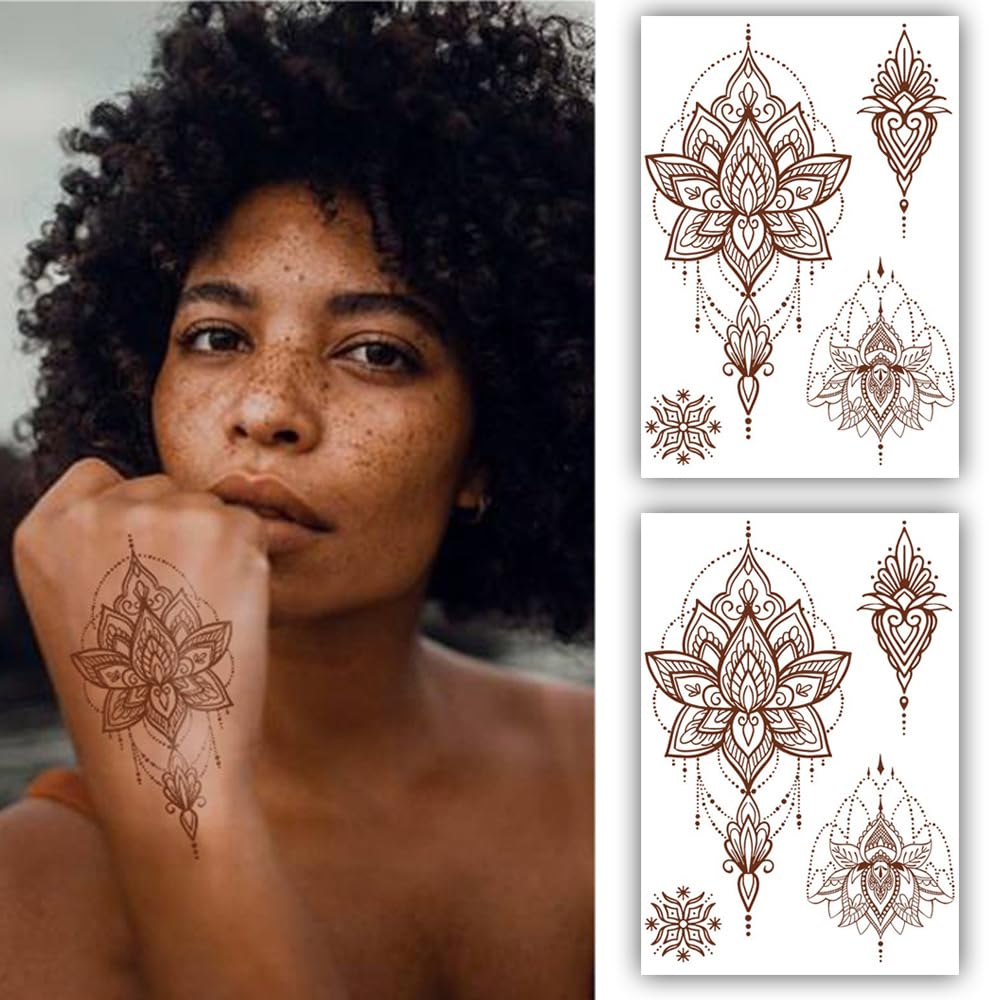 S.A.V.I 2 Sheets - Premium Henna Tattoo Stickers, Waterproof Mehendi, 21x15cm - Natural Look for Women
