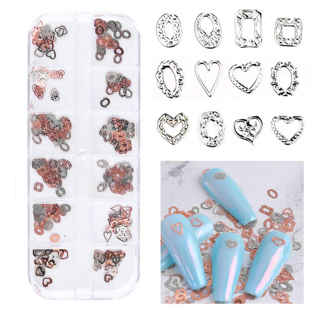 S.A.V.I, 3D Nail Art Rose Silver Heart Metal Sequin Decorations Palette