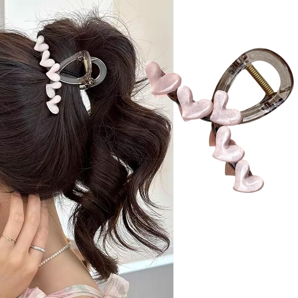 S.A.V.I Stylish Nude Pink Heart-Shaped Hair Clip | Trendy Hair Clutch for Women Girls | Elegant Hair Accessory for Ponytails Updos | Durable Design