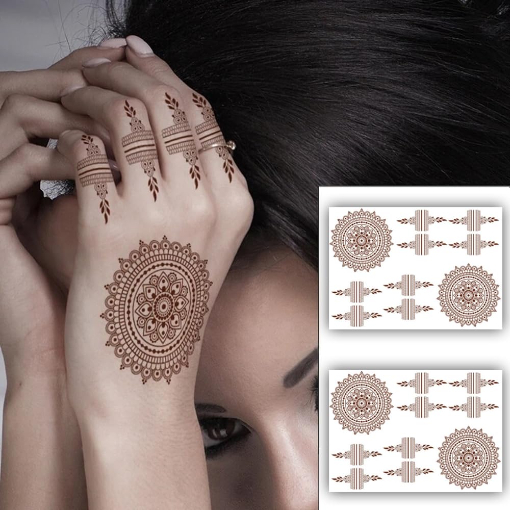 S.A.V.I 2-Pack Natural Mehendi Waterproof Henna Tattoo Stickers for Women, Lasting Hand Arm Design - 21x15cm