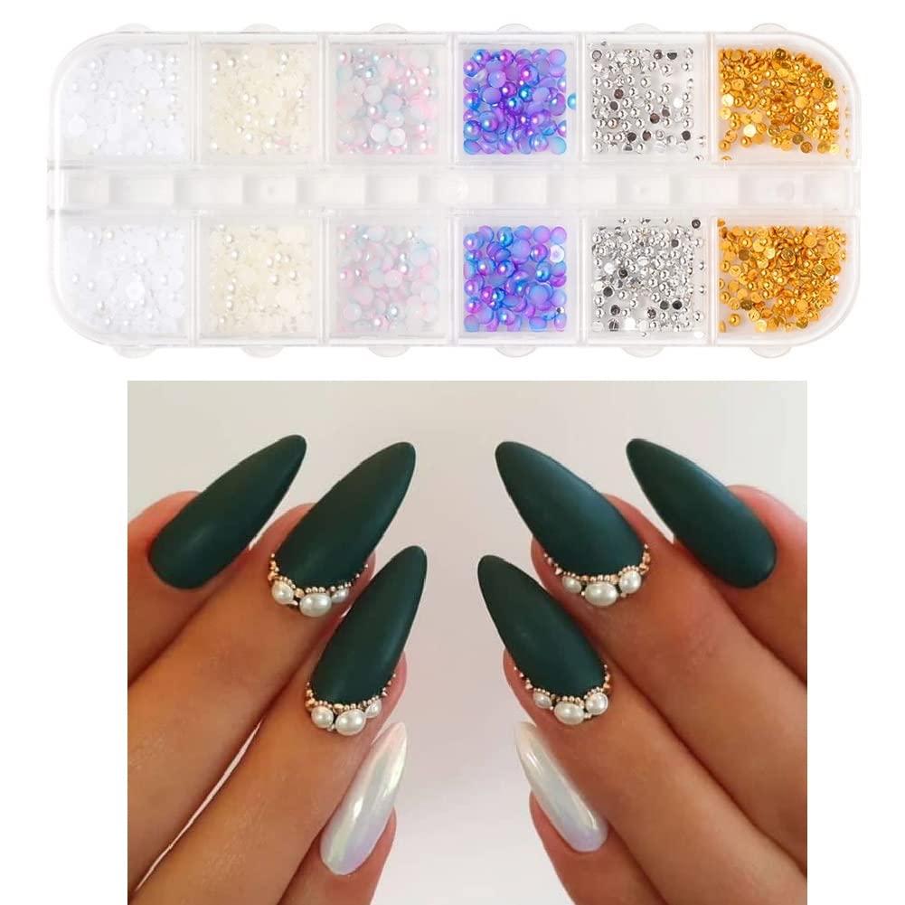 S.A.V.I 6 Colors Flatback Pearl White Gold Silver Pink Nail Art Design