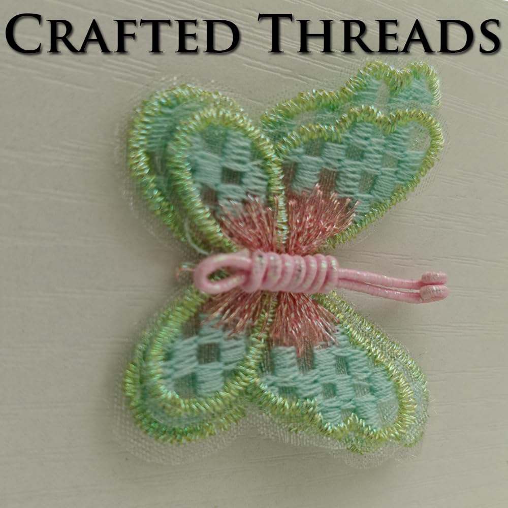 S.A.V.I 3 Pcs Sew-On Butterfly Embroidered Patch | Mint Green & Pink Thread Work Fabric Appliqué 5.2 x 4.4 cm | Ideal for Dresses, Kids Wear, DIY Craft & Garment Decoration (Green)