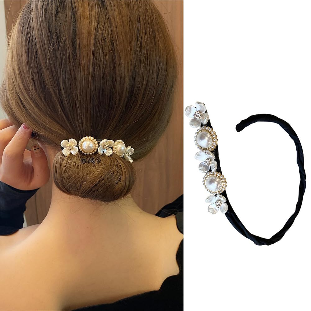 S.A.V.I 1 Pc Pearl Flower Hair Curler Clip - Multi-Functional Bun Maker Hair Accessory for Women Girls | Stylish Clip, Curler Bridal Wear| Perfect for Wedding, Party | White