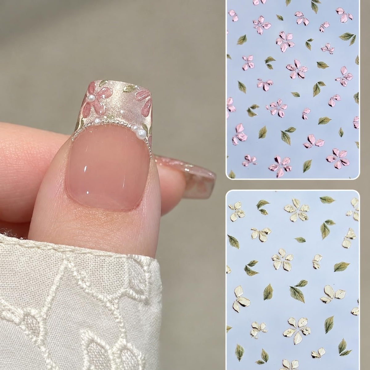 S.A.V.I 3D Nail Art Stickers Floral Decals Gold & Rose Gold, 2 Sheets | Self Adhesive, Embossed Chrome Flowers, 8 x 10 cm, Easy Peel & Apply, Manicure Decorations