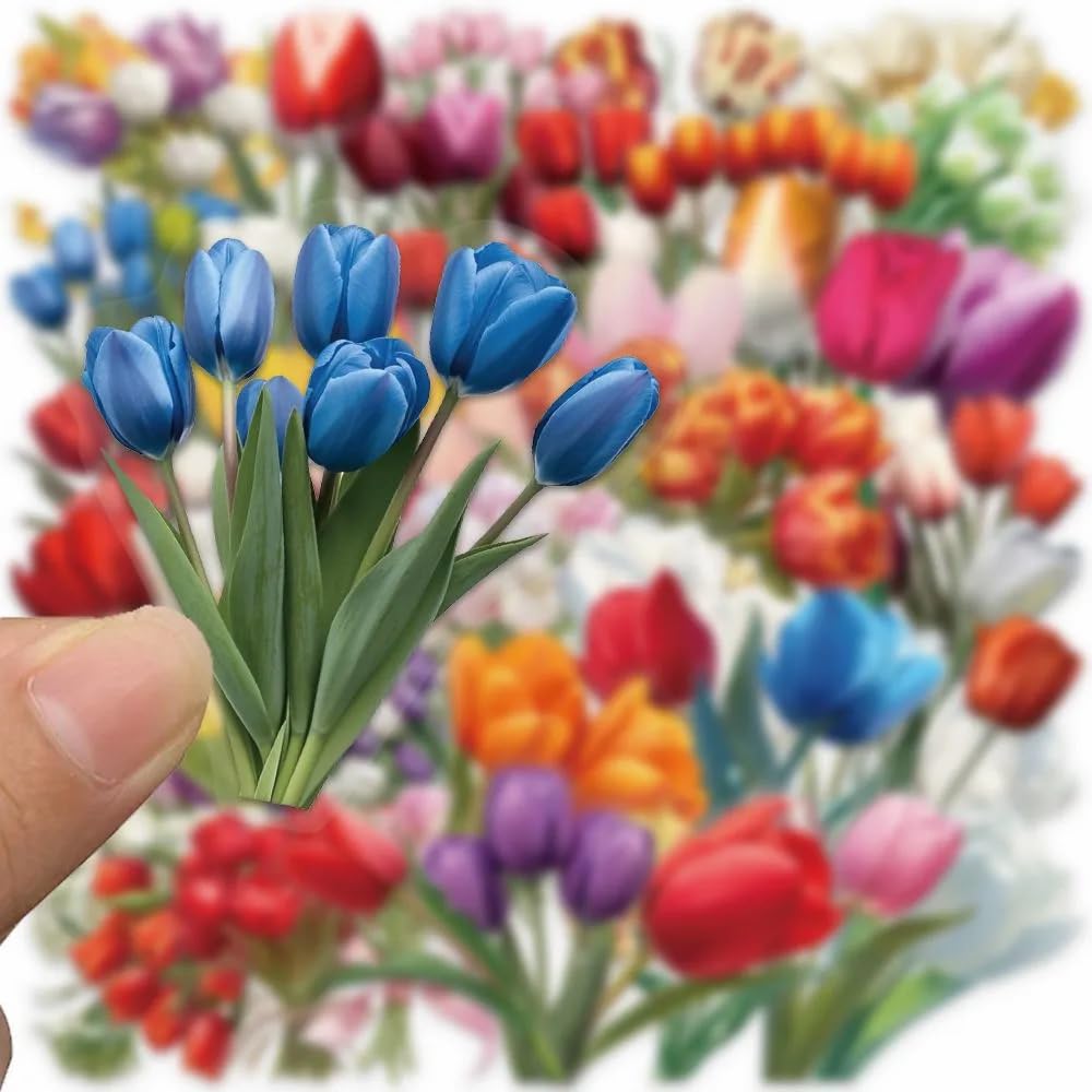 S.A.V.I 50 Pcs Tulip Flower Stickers Set, Waterproof Vinyl Decals