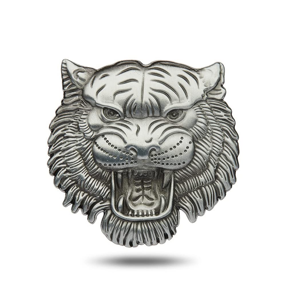 SAVIAURA 3D Tiger Head Car Sticker - Three-Dimensional Metal Body Window Decal for Cars - Bold and Eye-Catching Totem Design (Silver Matte)