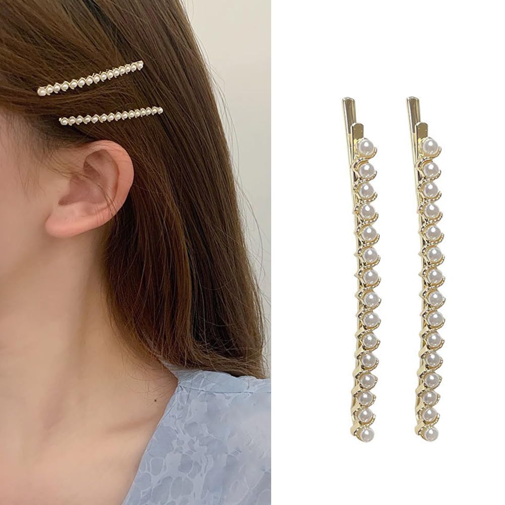 S.A.V.I 2 Pcs Pearl Hairpins for Women Girls - Gold-Tone Bobby Pins with Pearl Beads - Ideal Hair Accessories for Wedding, Party, Everyday Use - Stylish Durable for All Hair Types