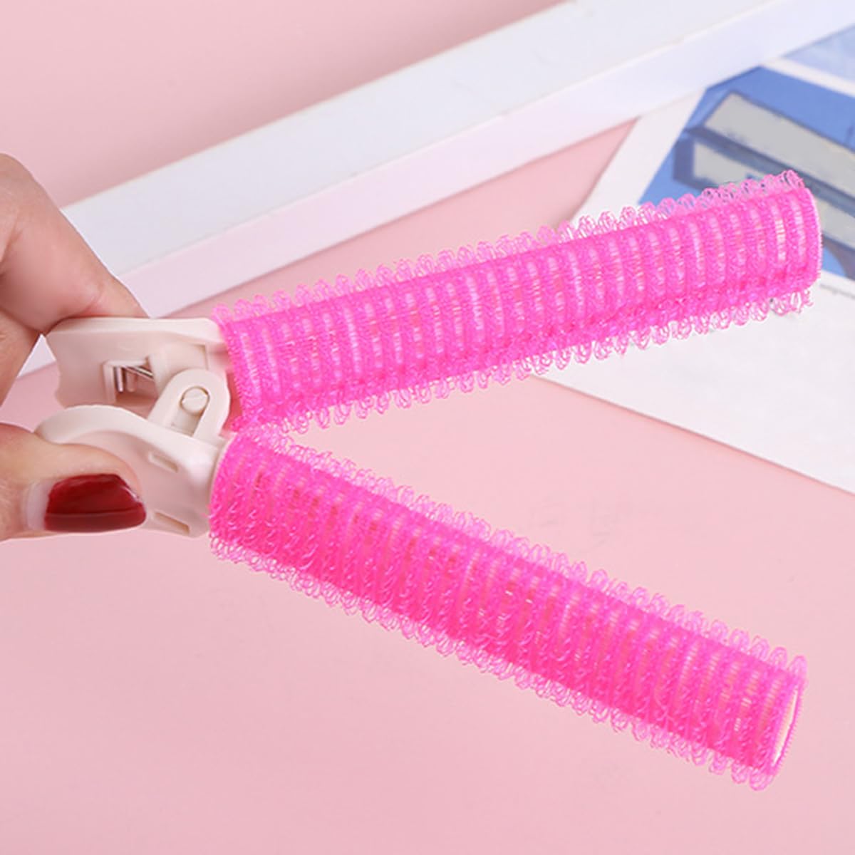 S.A.V.I 2 Pcs Pink Hair Root Volumizer Roller Clip Set for Women & Girls, Self-Grip Bangs Curler Puff Clips, Lightweight Hair Styling Tool for Fluffy Volume, Root Lift & Salon Look