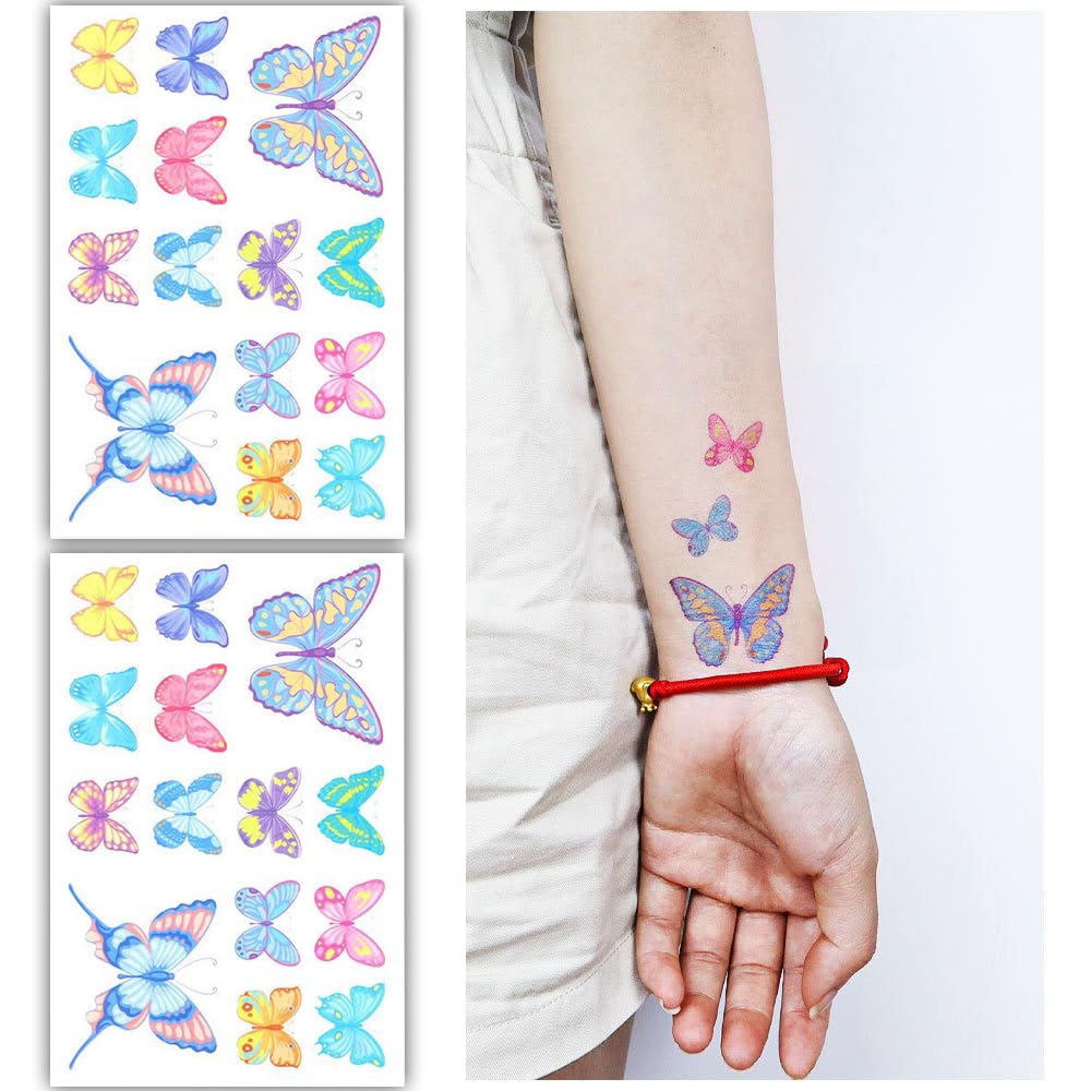 S.A.V.I Set of 2 Sheets - Vibrant Butterfly Temporary Tattoos for Kids (12x7.5 cm) | Safe Non-Toxic | Easy to Apply Remove | Long-Lasting Waterproof | Ideal for Parties, Festivals Gifting