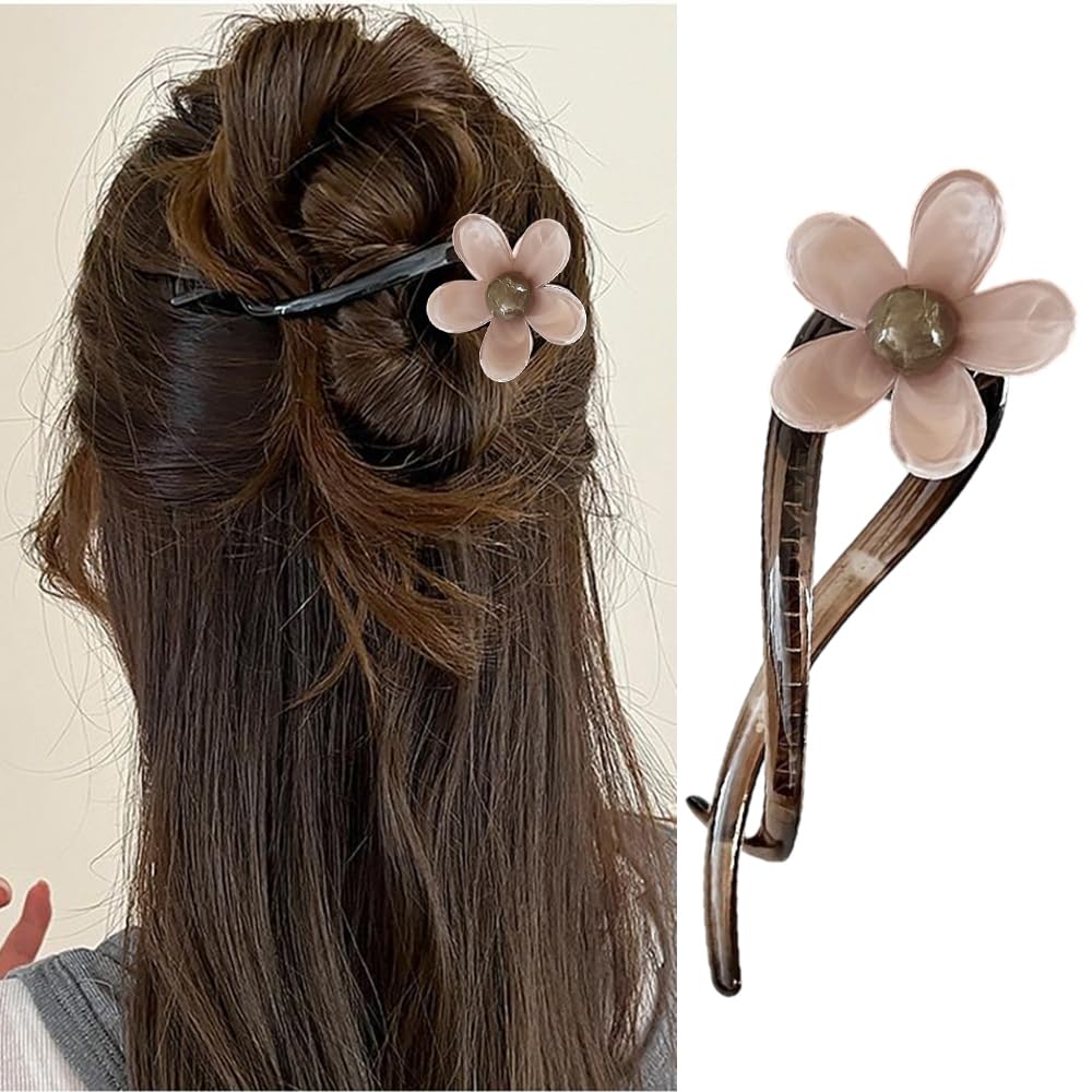 S.A.V.I Pink Flower Hair Clip for Women Girls | Stylish Floral Hair Accessory | Elegant Tortoise Shell Hairpin | Durable Lightweight | Perfect for Daily, Weddings, Party Gifting | 1 Pc