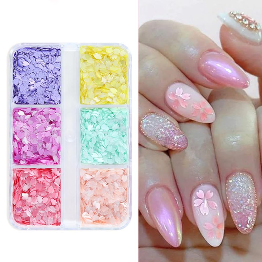 S.A.V.I 3D Cherry Blossom Nail Art Sequins - Multicolor Petal DIY for Women Girls