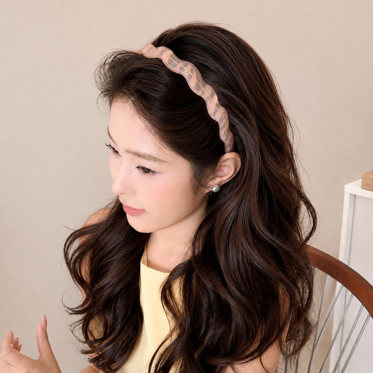 S.A.V.I Resin Wavy Headband for Women & Girls, Blush Peach | Translucent Hair Band, 14 cm, Lightweight, Casual & Formal Styling, Comfortable Fit