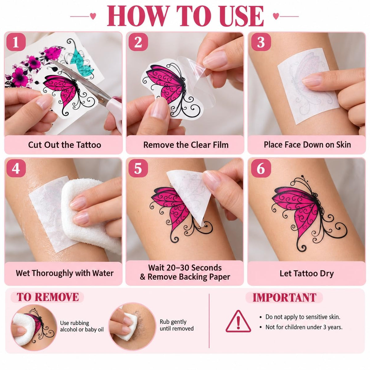 S.A.V.I Temporary Tattoo Stickers Multicolour & Black, 3 Sheets