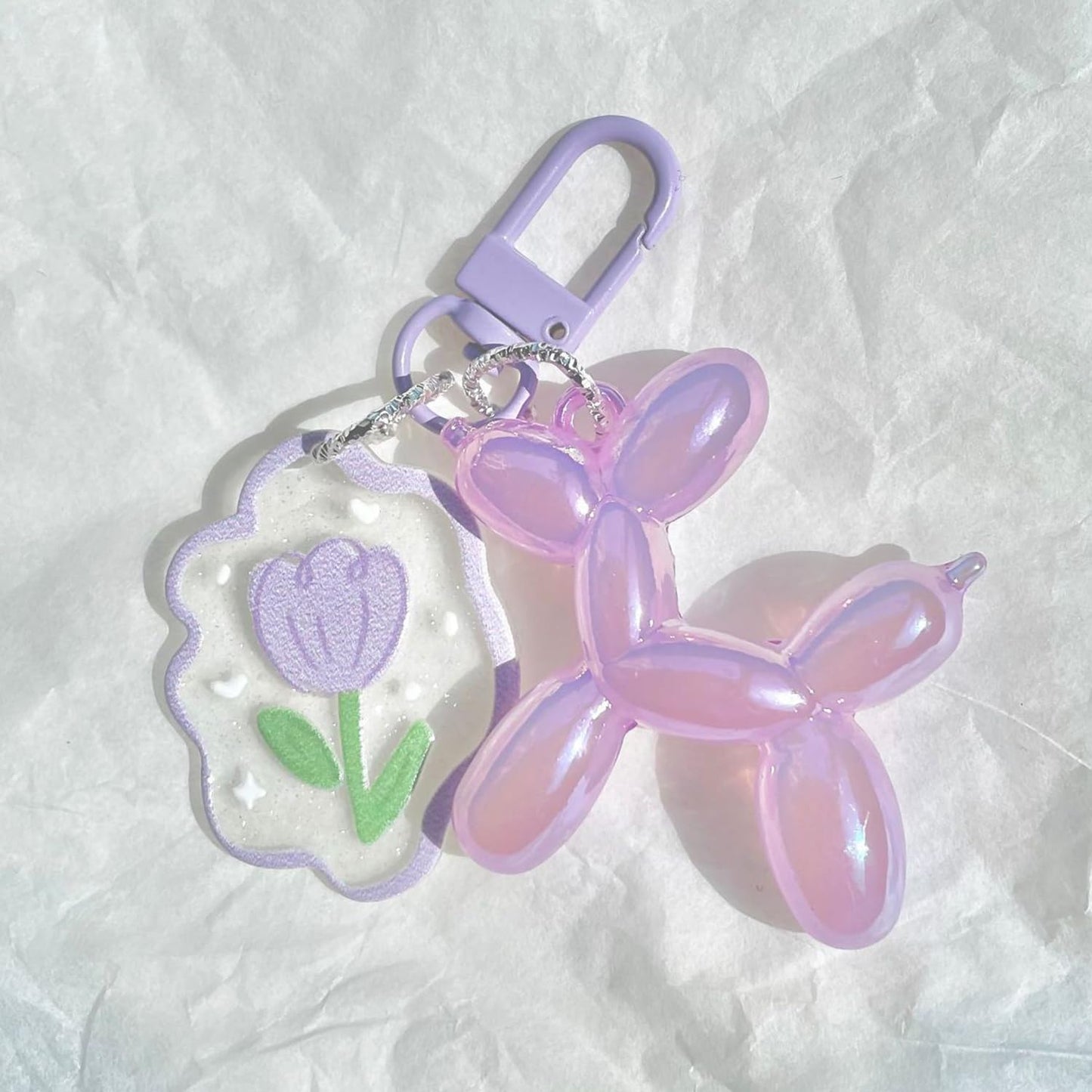 S.A.V.I Balloon Dog Keychain Resin Bag Charm Purple Pendant, Aurora Finish, 5.2 x 4.7 cm, Lightweight Accessory for Bags & Keys, Heart Clasp with Floral Charm, Gift for Girls & Women